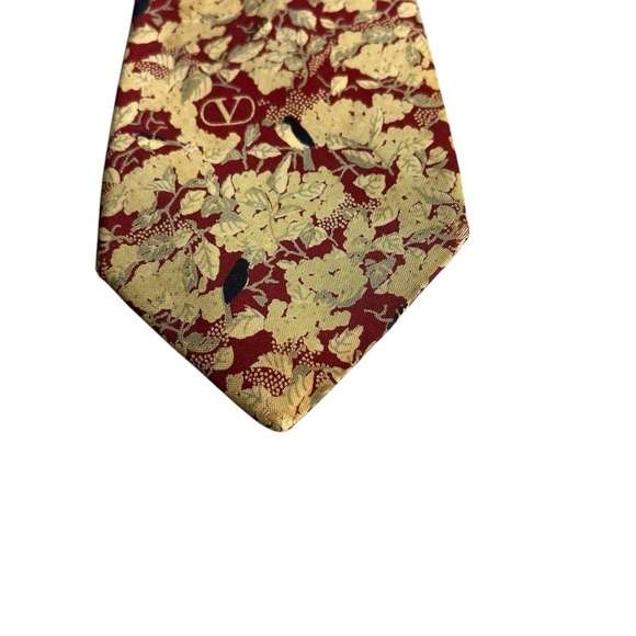 VALENTINO 90s Vintage Allover Floral Leaf Print Silk Tie Made In Italy - Picture 4 of 11
